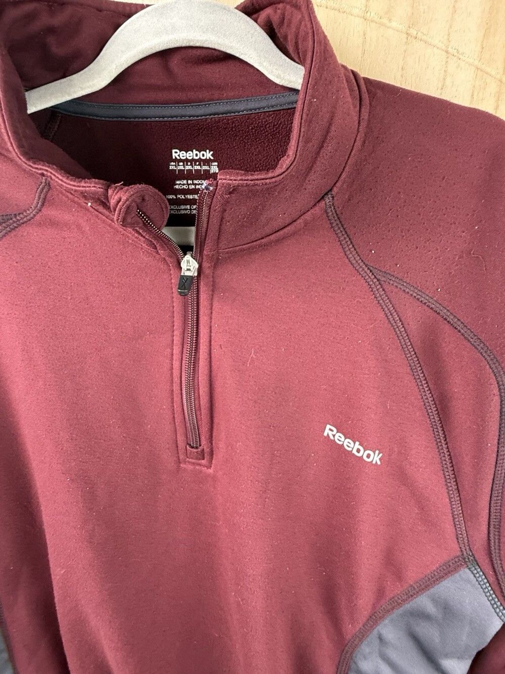 Reebok Men’s 2XL Quarter Zip Fleece Pullover Burgundy Gray Athletic Jacket